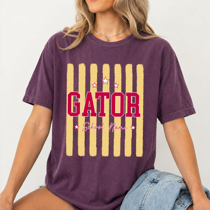 Custom Mascot Striped Comfort Colors Shirt, Personalized School Spirit Tee, Back to School Teacher Shirt 685486
