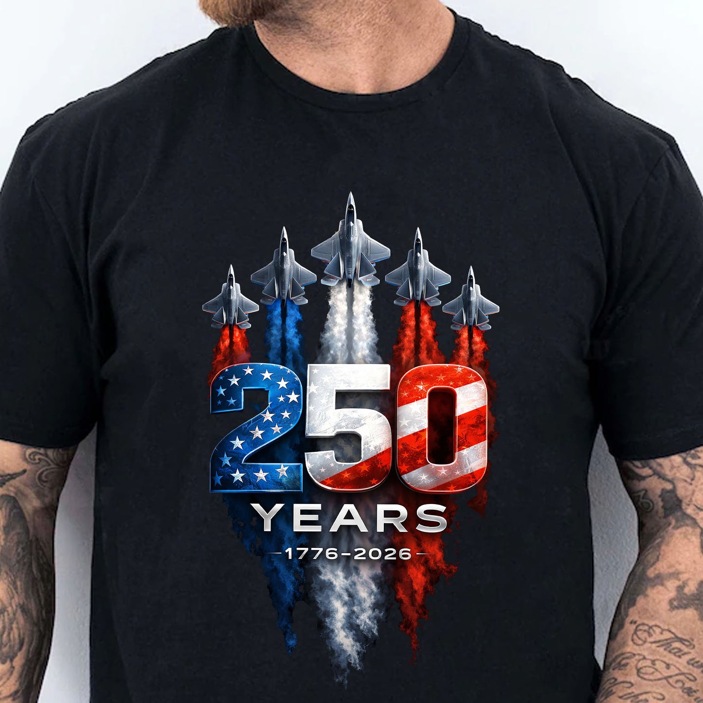 250 Years Anniversary Shirt, Patriotic Jet Fighter T-Shirt, USA 1776–2026 4th of July Tee 684983