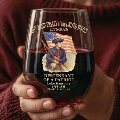 Custom Name 250 Years of America Wine Glass | Personalized Descendant of a Patriot Wine Glass 684228