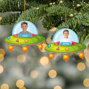 Christmas Upload Photo UFO Rocket Acrylic Ornament | Personalized Custom Text Photo Ornament 683505