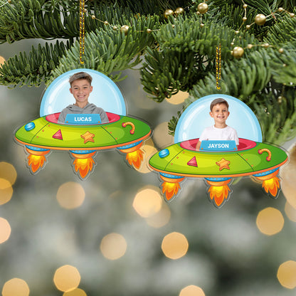 Christmas Upload Photo UFO Rocket Acrylic Ornament | Personalized Custom Text Photo Ornament 683505