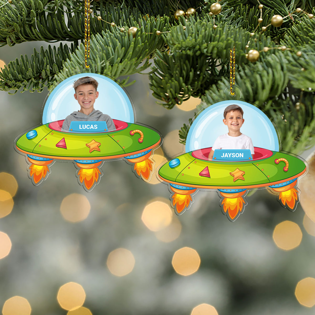 Christmas Upload Photo UFO Rocket Acrylic Ornament | Personalized Custom Text Photo Ornament 683505