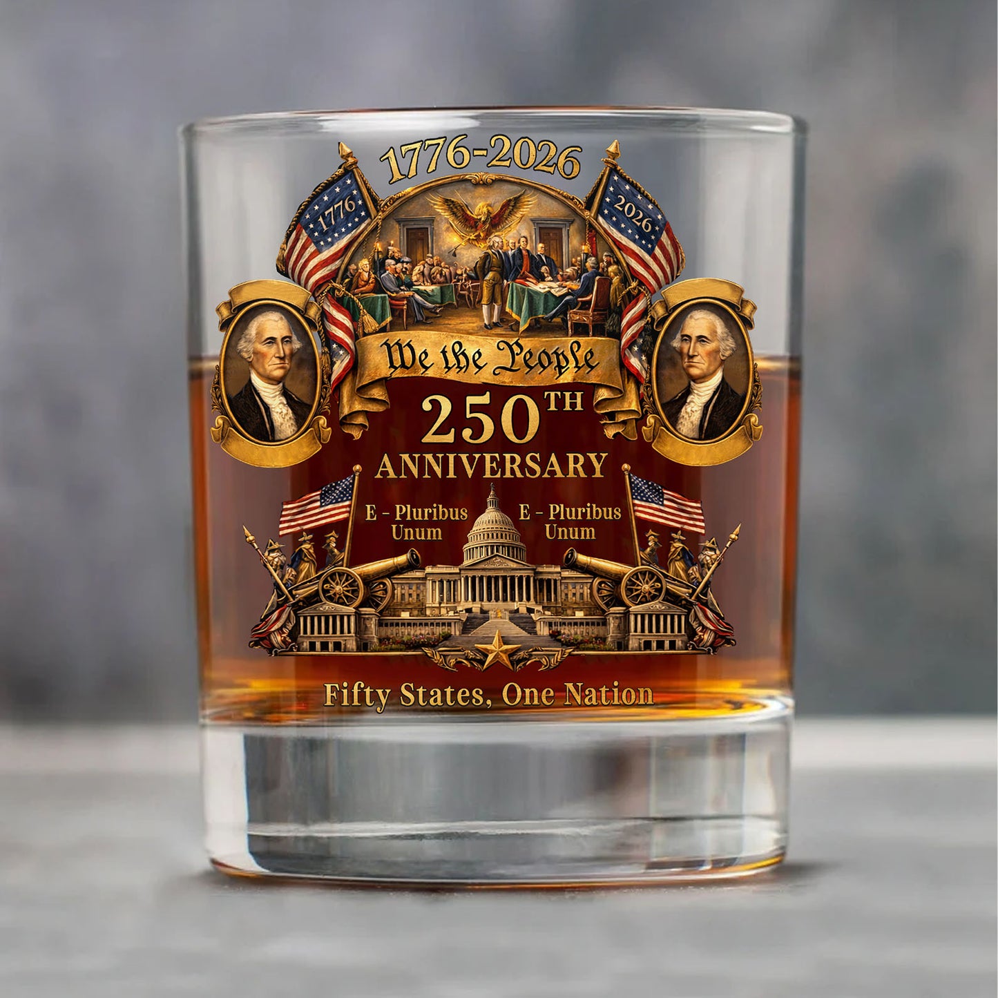 250 Years We The People Whiskey Glass | Patriotic 1776–2026 Fifty States One Nation Whiskey Glass 684431