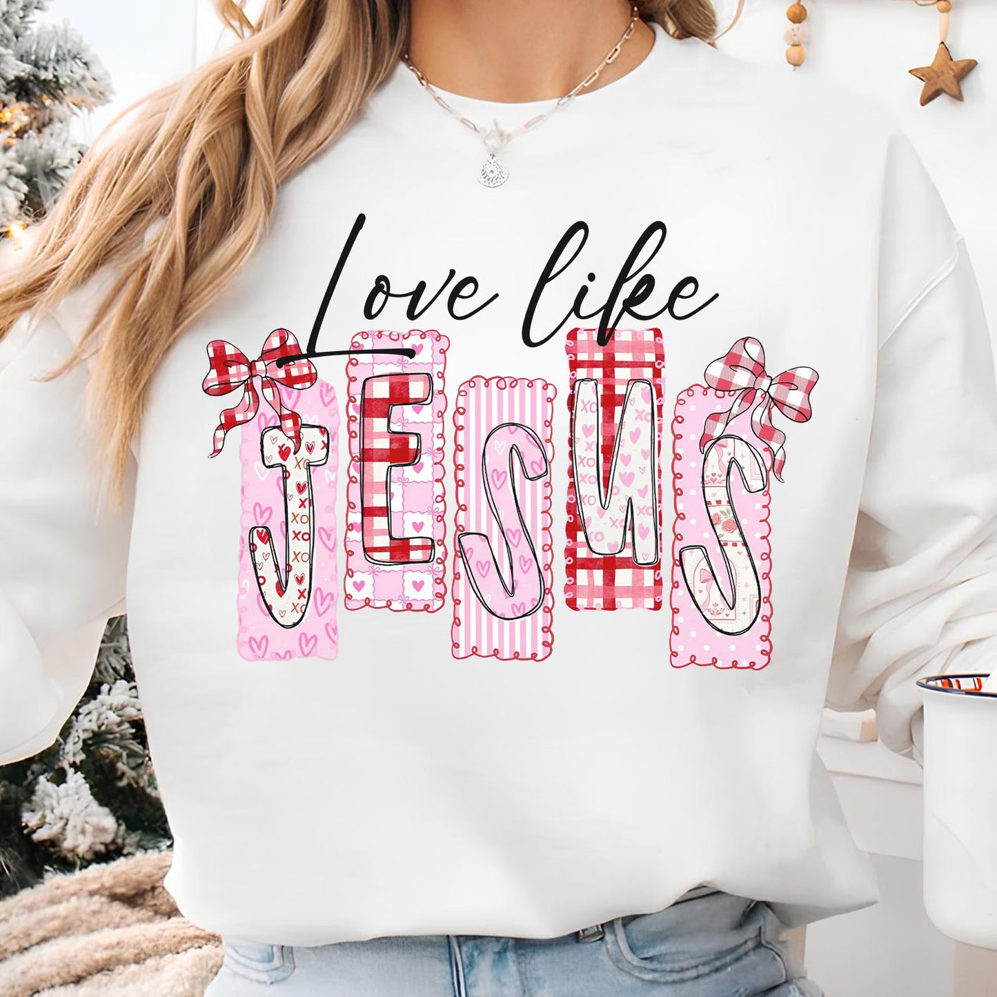 Love Like Jesus Sweatshirt, Valentine Christian Shirt, Pink Jesus Shirt, Christian Valentine Tee 683975