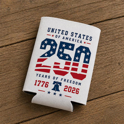 USA 250 Years of Freedom Can Cooler, Patriotic 1776–2026 Drink Sleeve, 4th of July Beverage Holder 685264 WFD