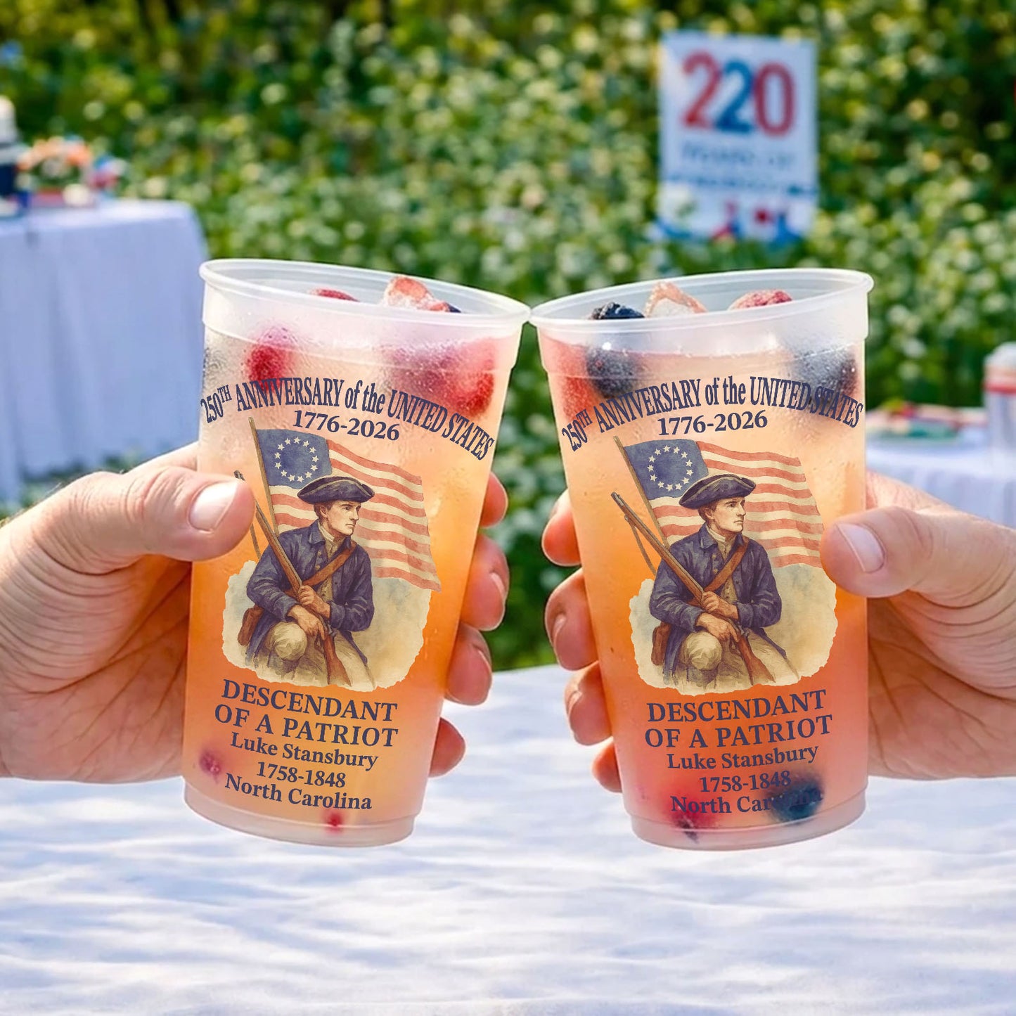 Personalized 250 Years of America Frosted Cups, Custom Name Descendant of a Patriot  Party Cups 684883