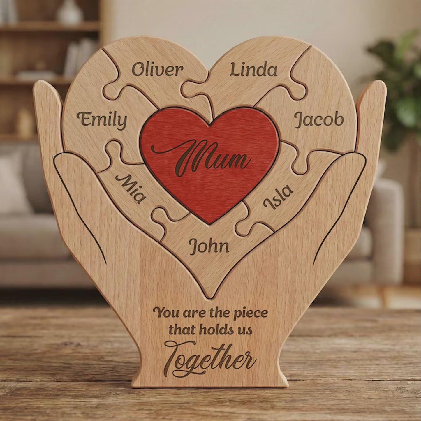 Personalized Mothers Day Wooden Puzzle Sign, Custom Family Names Gift for Mom, Engraved Puzzle Keepsake 684841