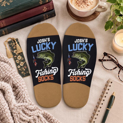 Personalized Fishing Socks, Custom Name Lucky Fisherman Socks, Fishing Gift for Dad Grandpa Husband 686400 WFD