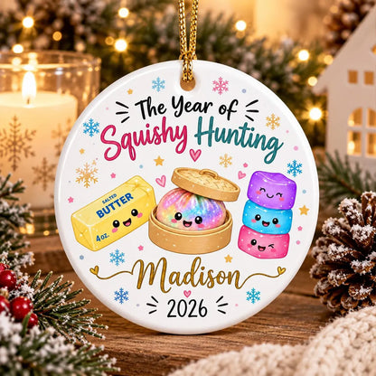 Personalized Squishy Ceramic Ornament 2026, Custom Kids Name Year of Squishy Hunting Christmas Gift 686440 WFD