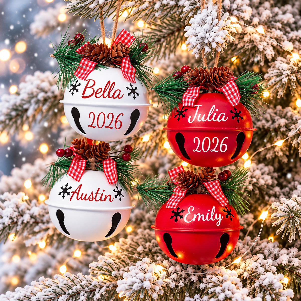 Personalized Jingle Bell Ornament, Custom Name & Year Bell with Pine Cone Christmas Ornament 686668 WFD