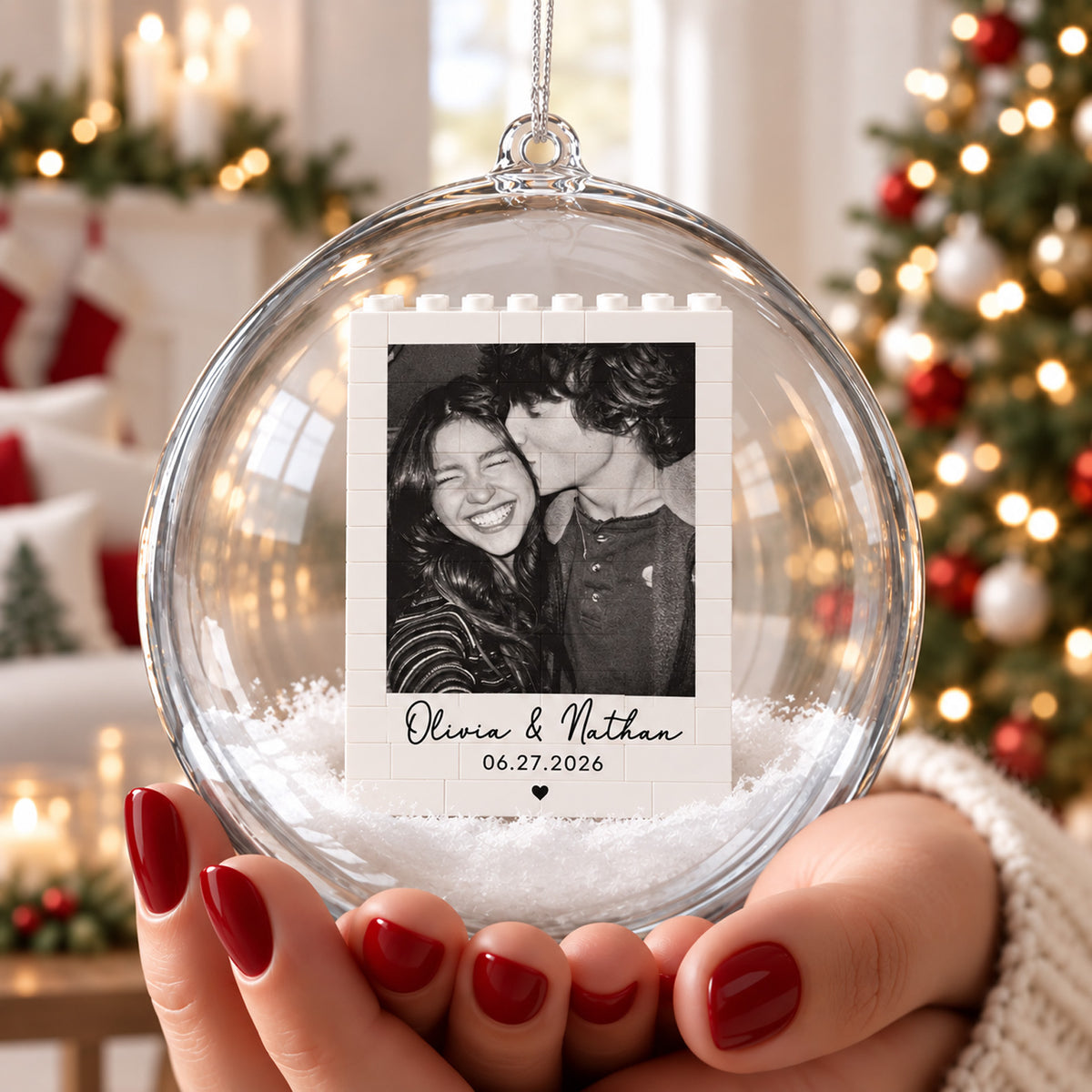 Custom Photo Couple Lego Bauble Ornament, Personalized Names & Date Christmas Keepsake Gift 686286 WFD
