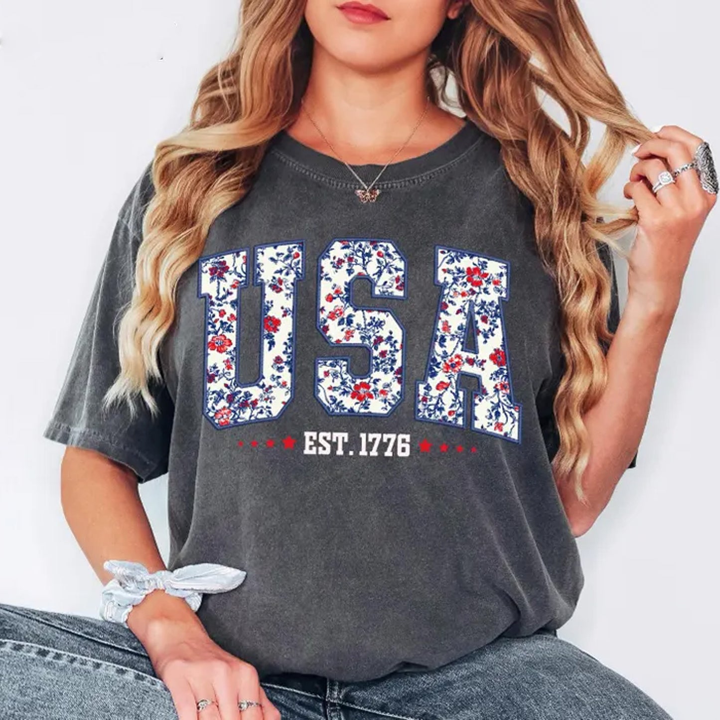 Floral 250 Years USA Comfort Colors Shirt, USA Est 1776 Patriotic Tee, Girly 4th of July Shirt 685330 WFD