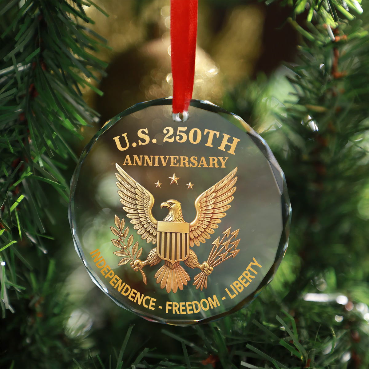 USA 250 Years Anniversary Glass Ornament | Patriotic 4th of July | Happy 250th Birthday America Christmas Ornament 682714