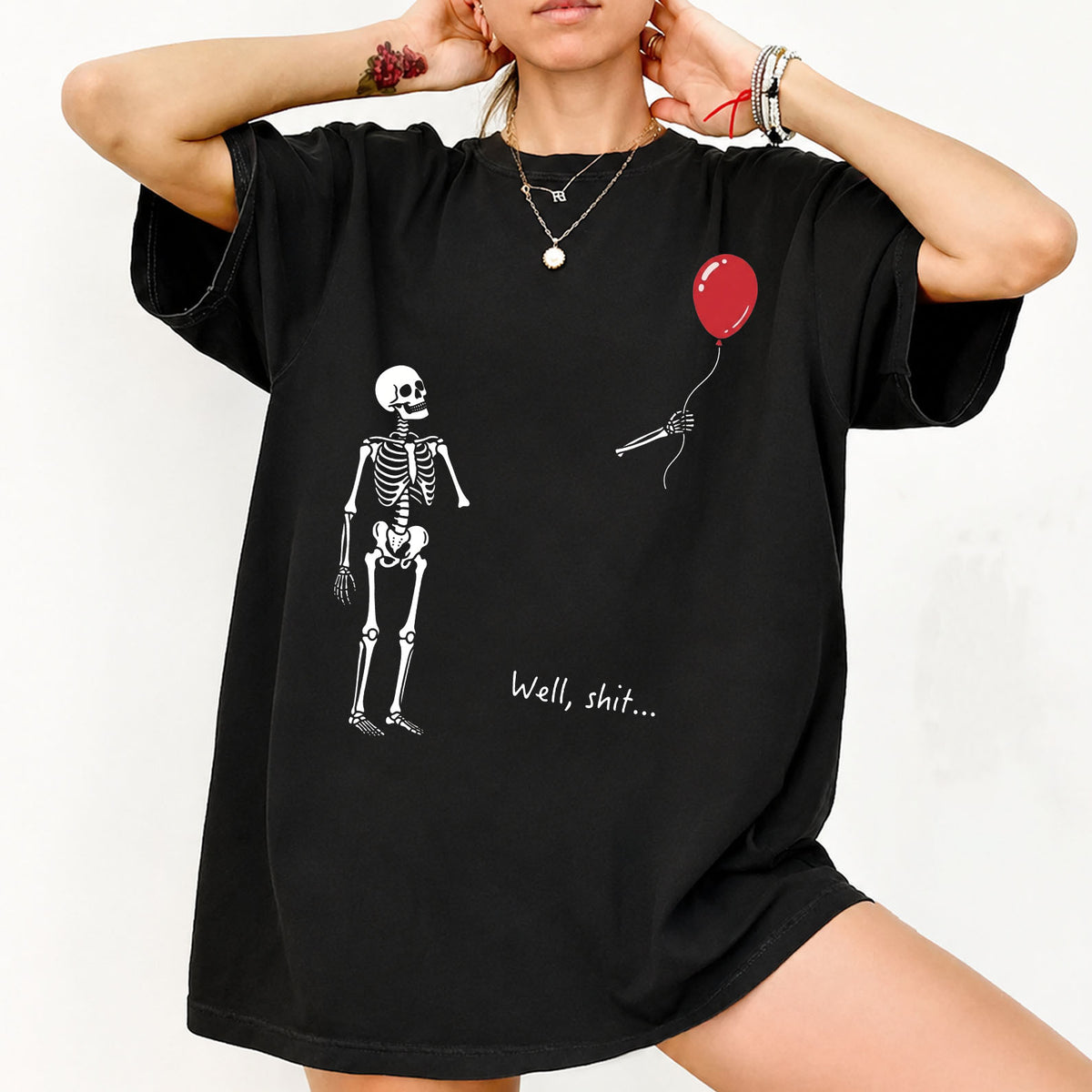 Skeleton Lost Balloon Shirt, Well Shit Funny Skeleton T-Shirt, Humor Halloween Tee, Spooky Gift 685990