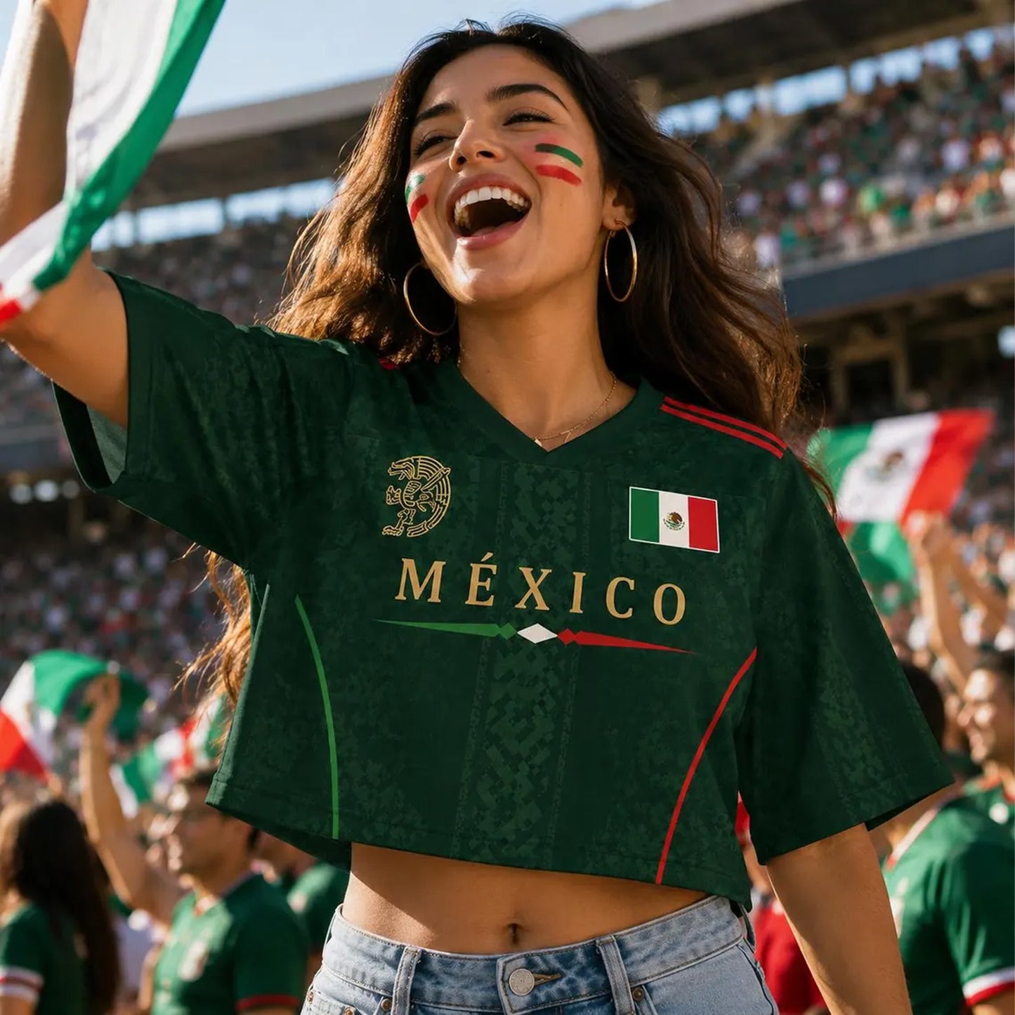 Personalized Mexico Soccer Crop Top Jersey, Custom Name Number Football Crop Tee, Mexico Jersey 685396