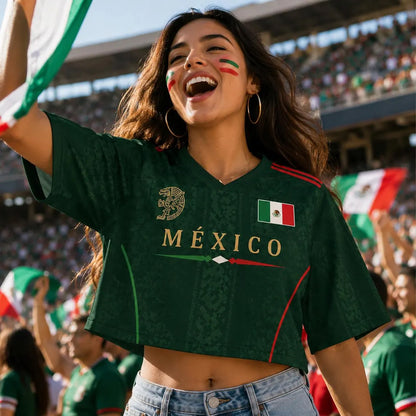 Personalized Mexico Soccer Crop Top Jersey, Custom Name Number Football Crop Tee, Mexico Jersey 685396