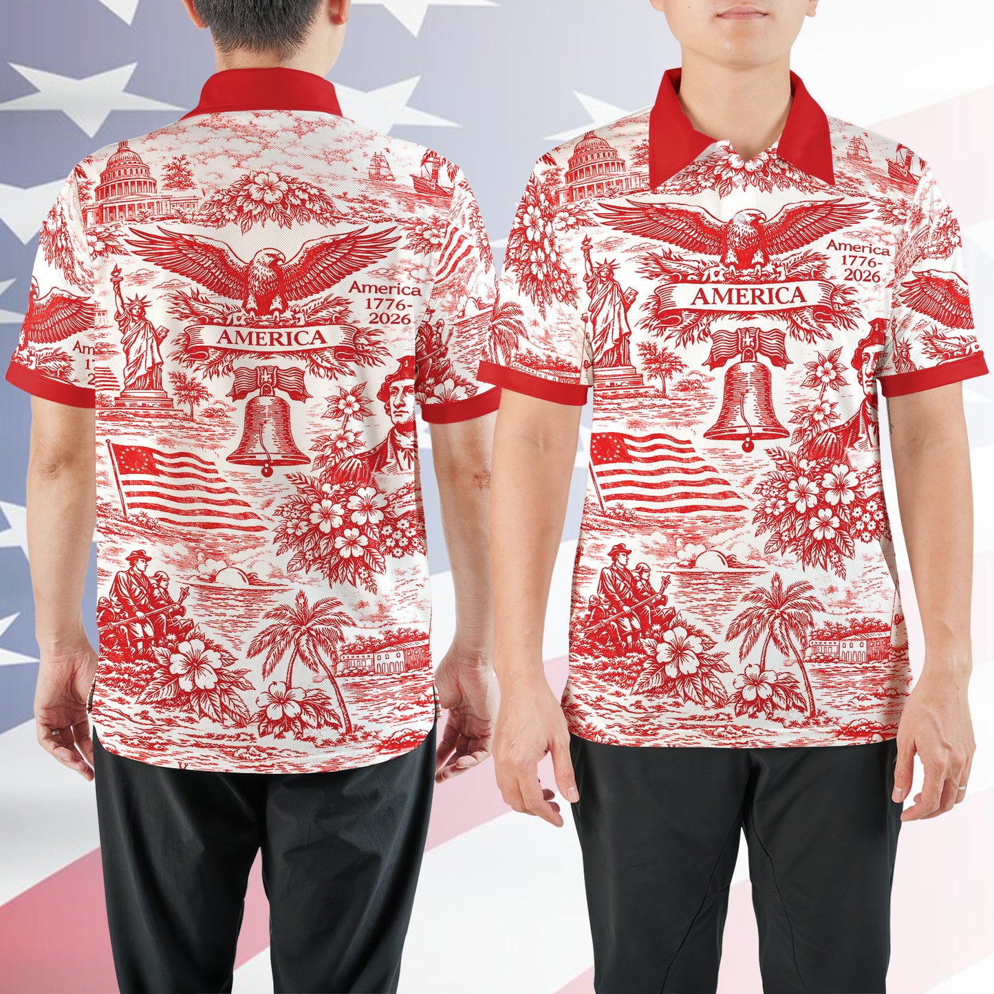 250 Years of America 1776–2026 Polo Shirt, Vintage Patriotic All-Over Print Polo, 4th of July USA Shirt 684893