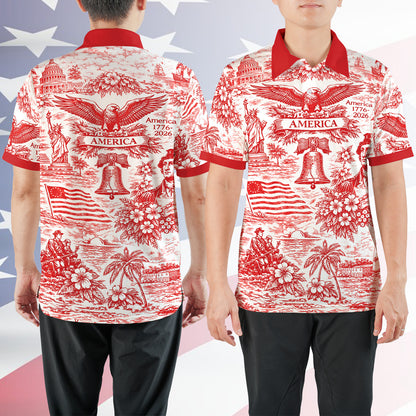 250 Years of America 1776–2026 Polo Shirt, Vintage Patriotic All-Over Print Polo, 4th of July USA Shirt 684893