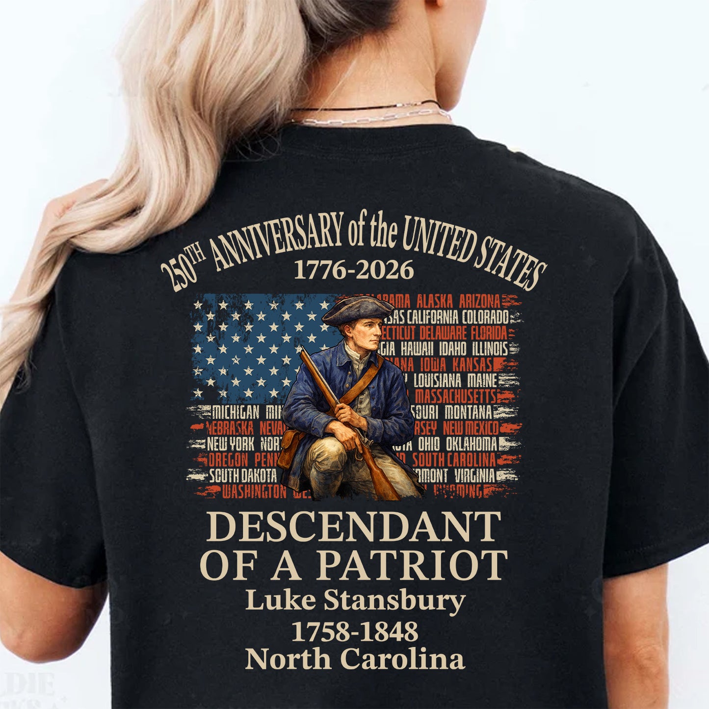 Custom Name Descendant of a Patriot Backside Shirt | Personalized 250 Years USA 1776–2026 T-Shirt 684433