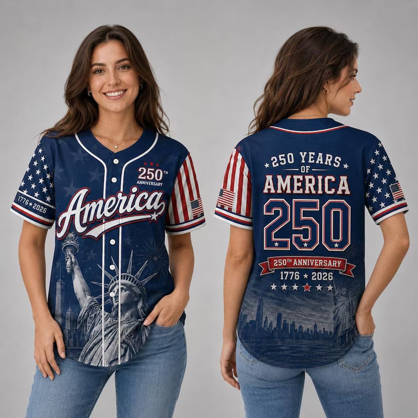 USA 250 Years Anniversary Baseball Jersey, America 1776-2026 Patriotic Shirt, Statue of Liberty 4th of July Shirt 685248 WFD