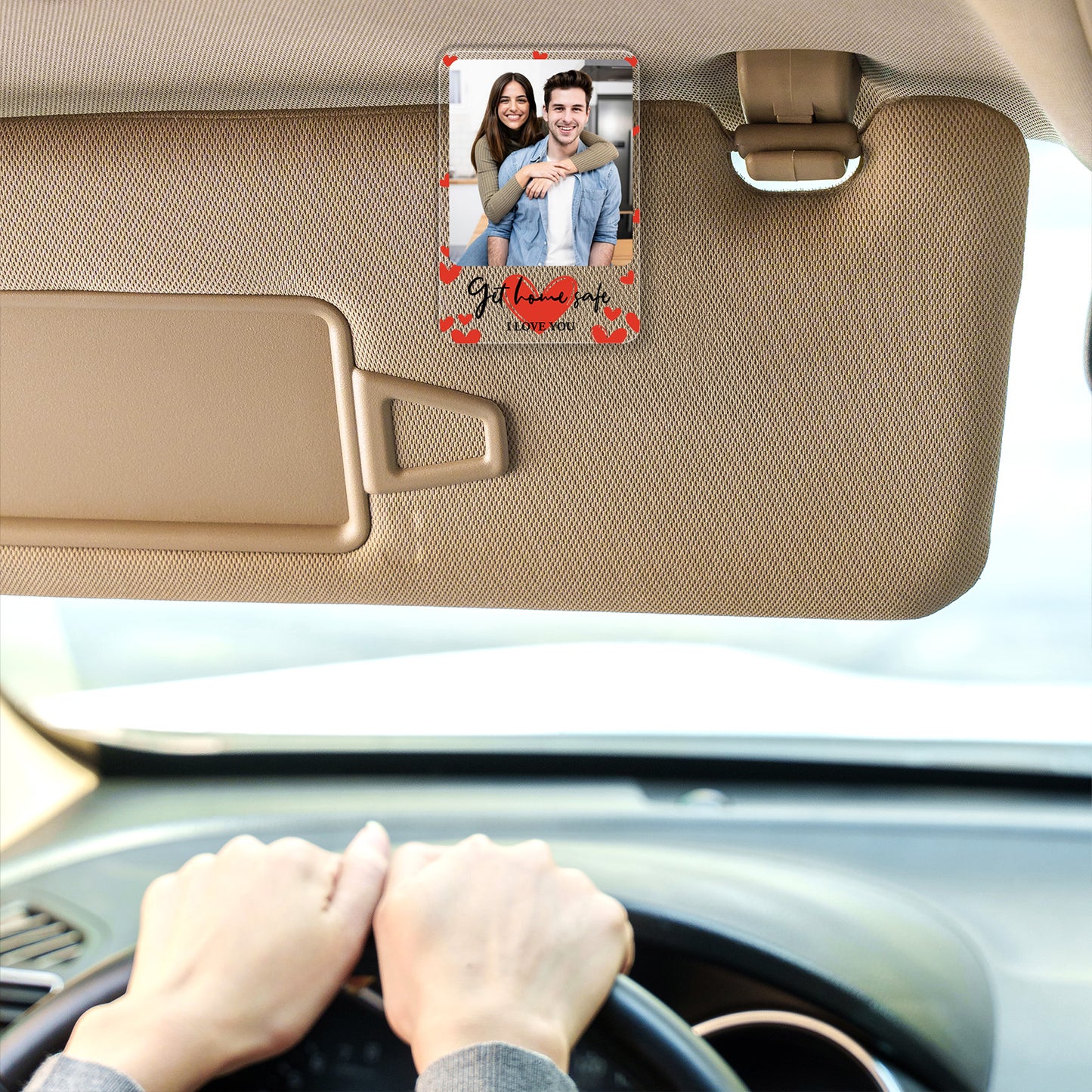Personalized Couple Photo Car Visor Clip, Drive Safe I Love You Gift for Boyfriend Husband 685954