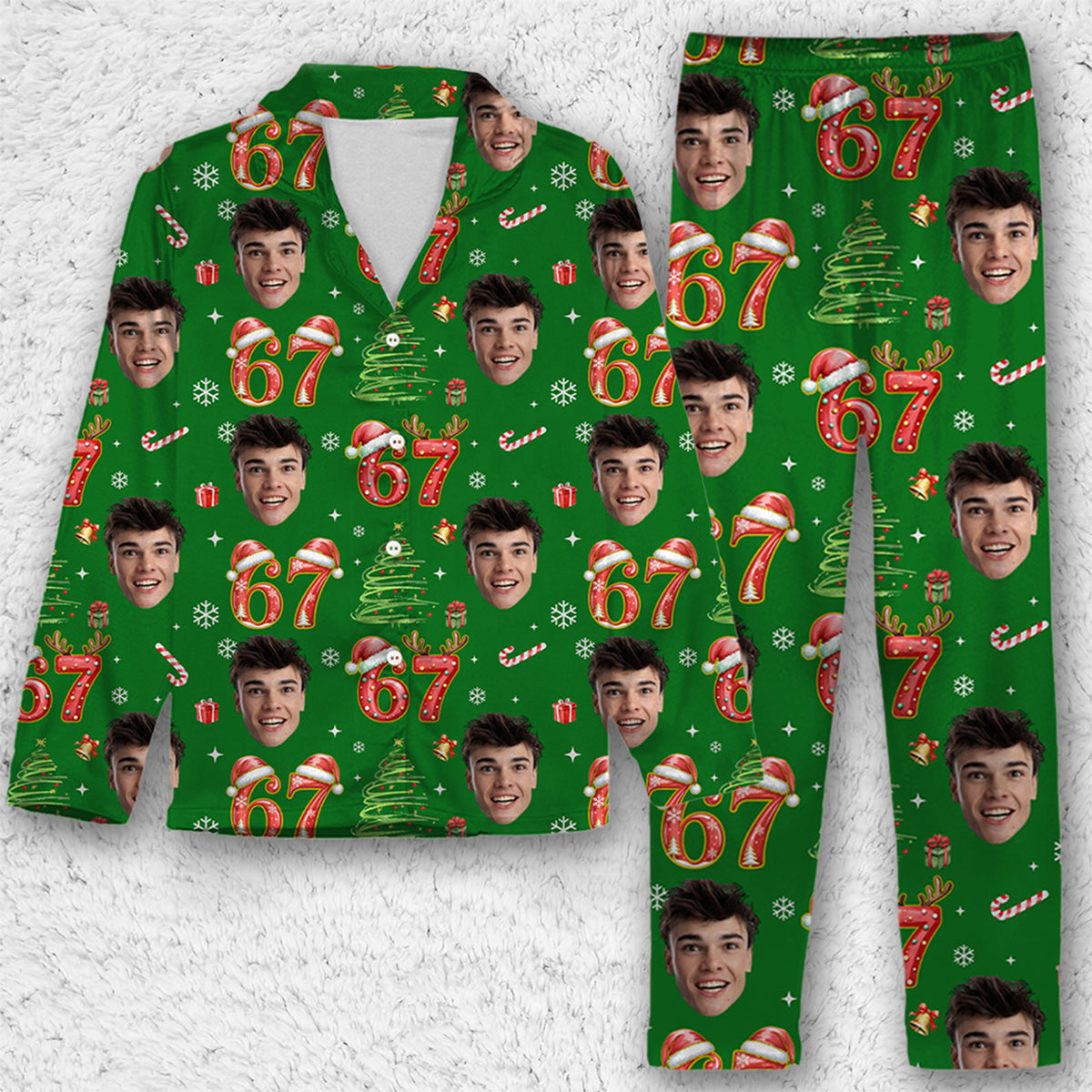 Custom Photo Face 6 7 Christmas Sweatpants | Personalized Funny Six Seven Meme Pajama Sweatpants 683685