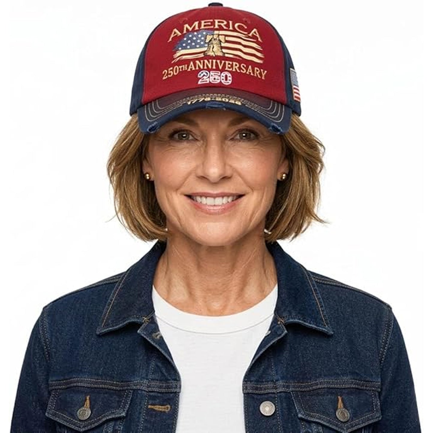 USA 250 Years Anniversary Vintage Washed Baseball Cap, Patriotic 1776-2026 Adjustable Denim Hat 685214 WFD