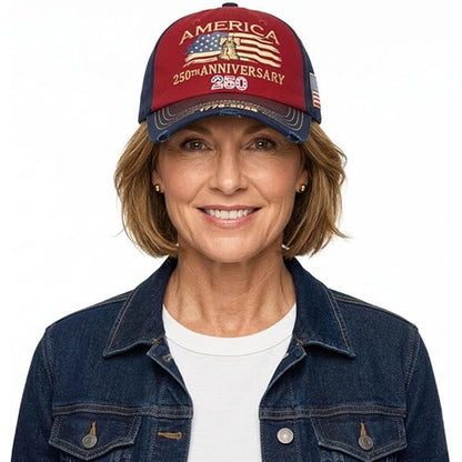 USA 250 Years Anniversary Vintage Washed Baseball Cap, Patriotic 1776-2026 Adjustable Denim Hat 685214 WFD