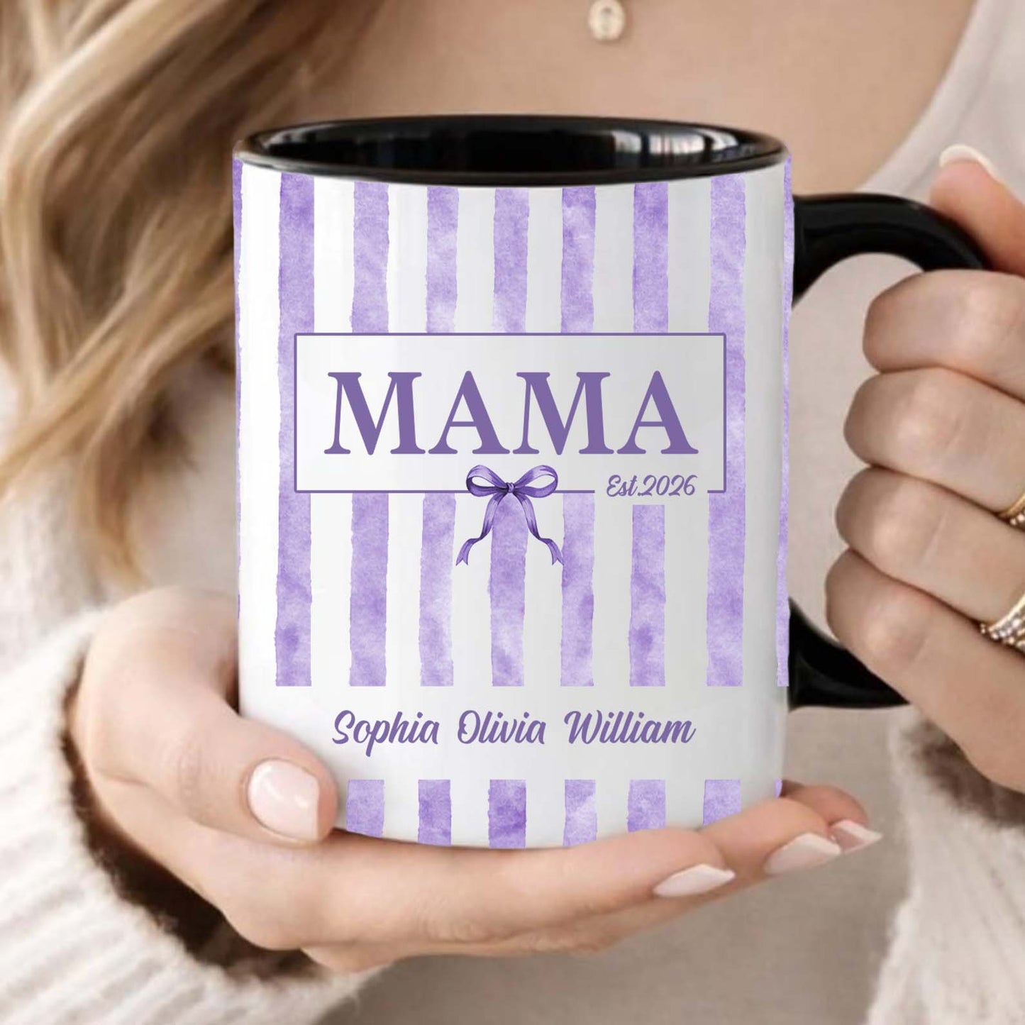 Custom Kids Names Mama Mug, Personalized Stripe Coffee Cup, Mothers Day Gift, White Mug Accent Mug 684820