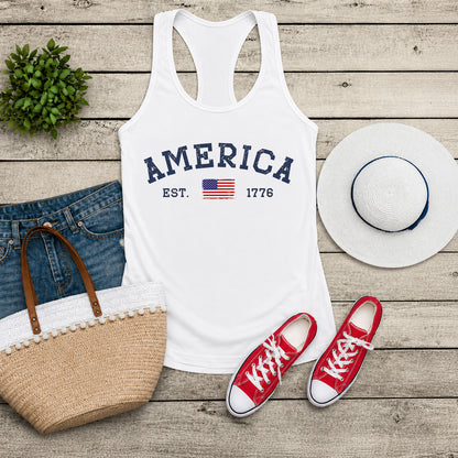 America Est 1776 Patriotic Racerback Tank Top, USA 250 Years Independence Day Fourth of July Tank Shirt 685431