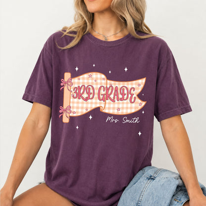 Personalized Teacher Grade Comfort Colors Shirt, Custom Grade Level & Name Tee, Pennant Flag Teacher Gift 685696