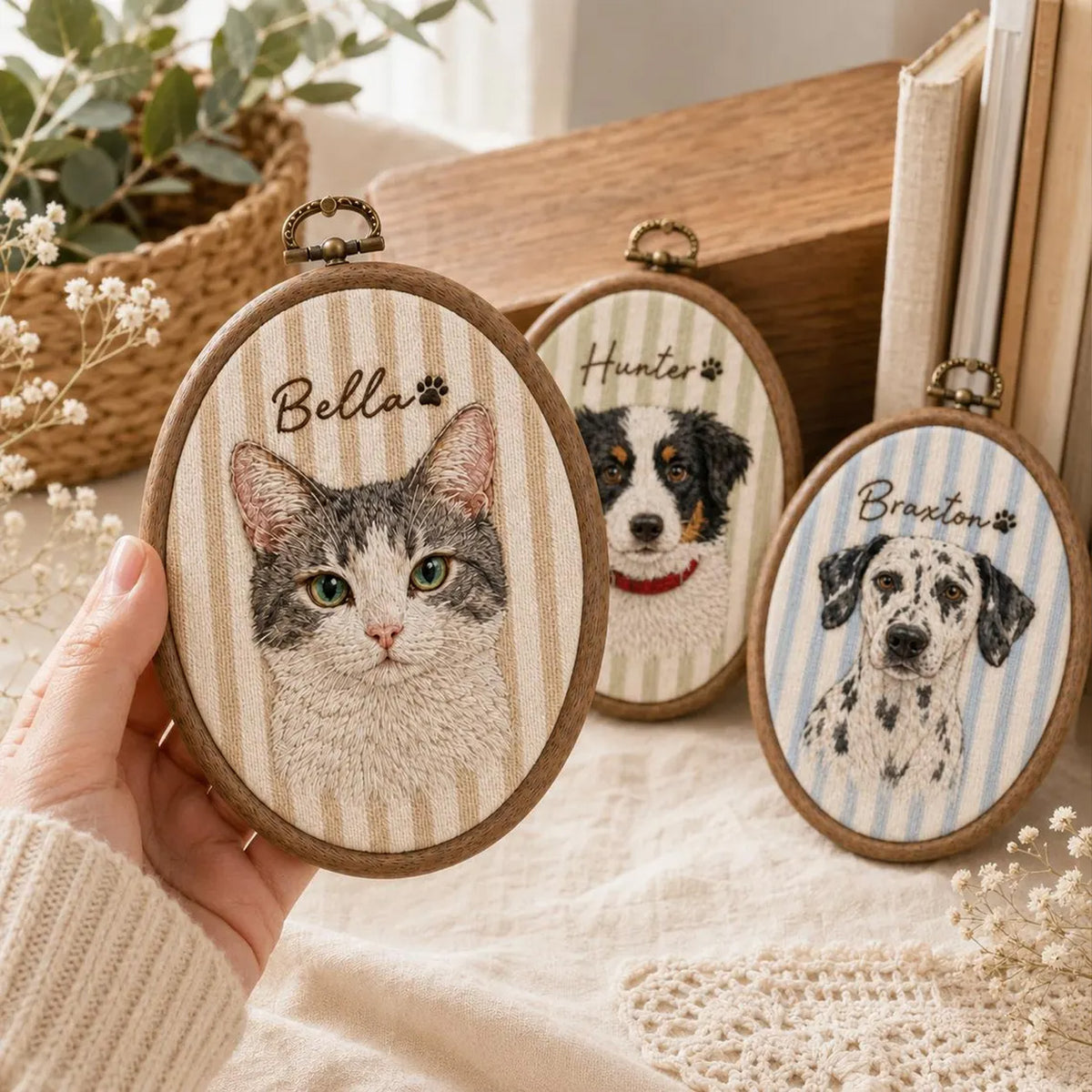 Personalized Pet Portrait Embroidery Hoop, Custom Dog Cat Photo & Name, Pet Memorial Gift 686669 WFD