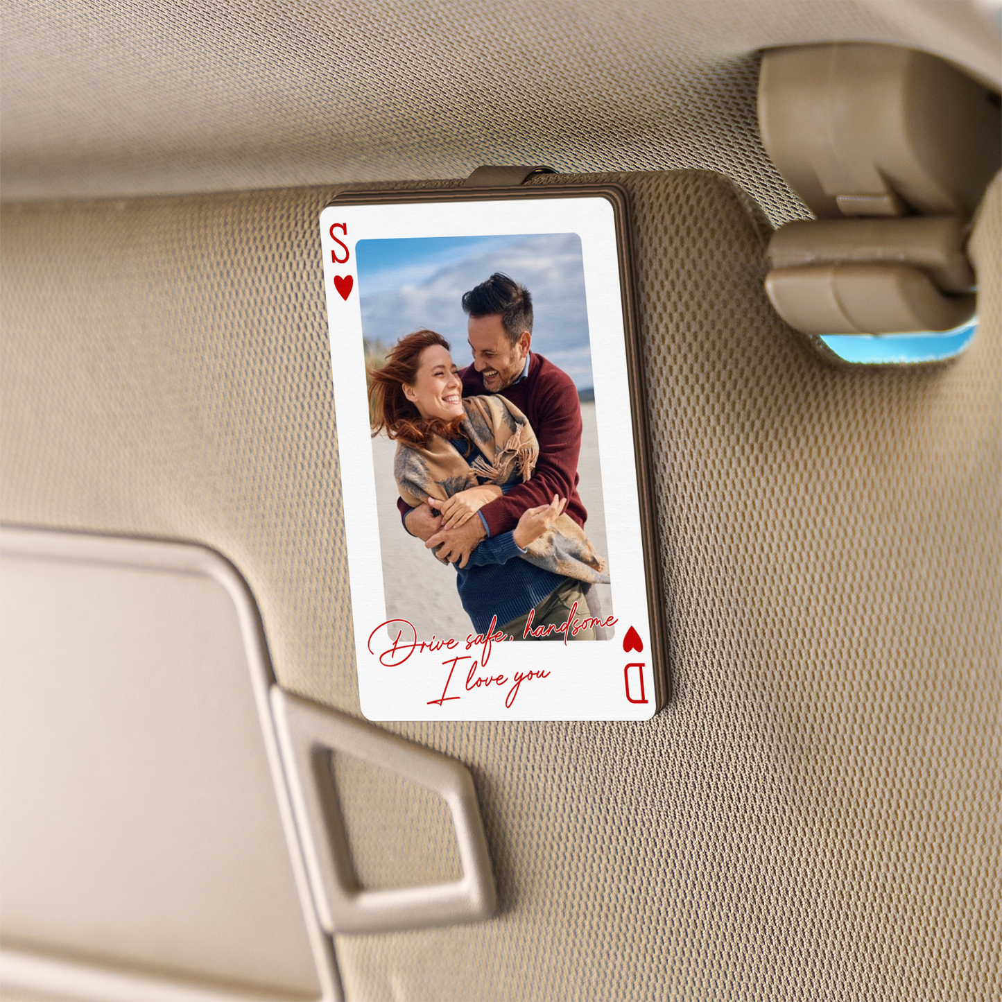 Custom Photo Couple Wooden Car Visor Clip, Drive Safe Gift for Boyfriend Husband 685984