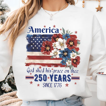 250 Years America Floral Flag T-Shirt, 1776–2026 Patriotic Graphic Tee, 4th of July Anniversary Shirt 684931