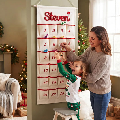 Personalized Christmas Advent Calendar, Custom Name Canvas Wall Hanging with 24 Pockets, Kids Gift 686711 WFD