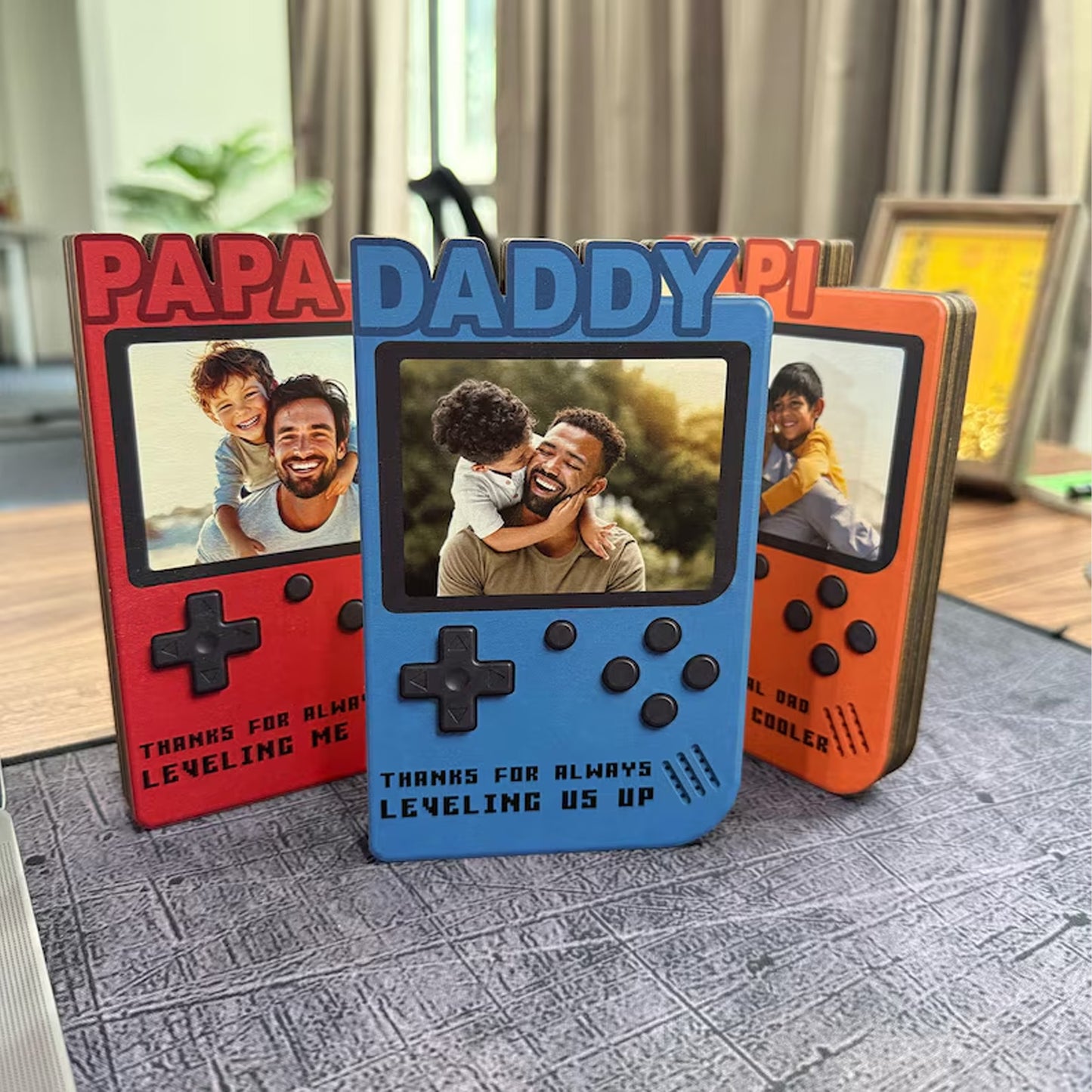 Personalized Gamer Dad Wooden Block Sign, Custom Photo Retro Game Console Frame, Father’s Day Gift for Dad 685142