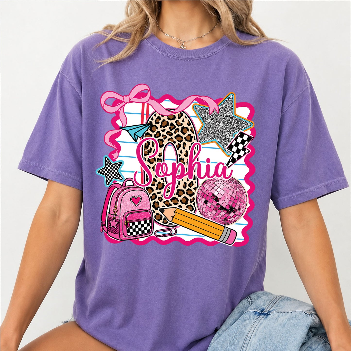 Personalized Leopard Initial Comfort Colors Shirt, Custom Back to School Girl Tee 685568
