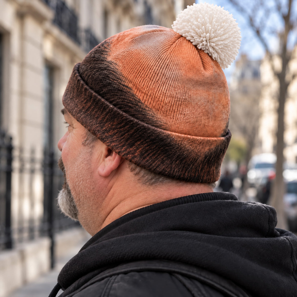 Funny Bald Head Beanie Hat, Novelty Hair Print Knit Hat with Pom Pom, Gag Gift for Men Dad Husband 686800 WFD