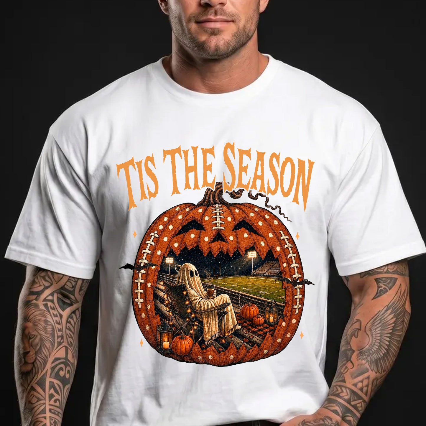 Vintage Halloween Football Shirt, Tis the Season Ghost Tee, Spooky Game Day Pumpkin Football Shirt 685865
