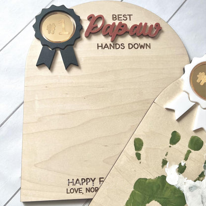 Personalized Father’s Day Handprint Wooden Plaque, Custom Best Dad Hands Down Wooden Sign 685148