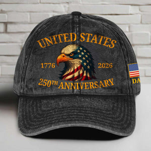 United States 250 Years Printed Vintage Washed Denim Baseball Cap | Patriotic Eagle 4th of July Hat 683955