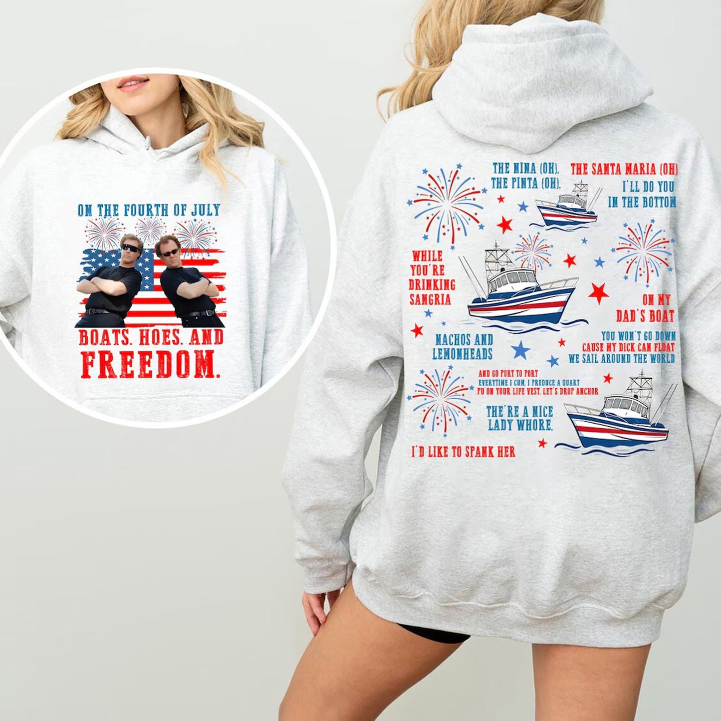 250 Years Boats Hoes and Freedom Front & Back Shirt, Funny Step Brothers 4th of July 1776-2026 Tee 685417 WFD