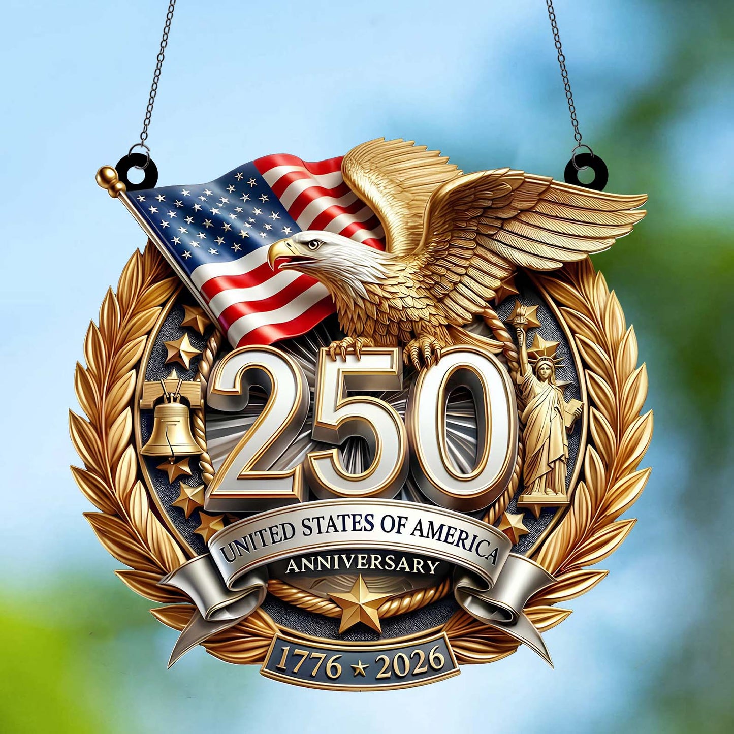 250 Years USA Anniversary Suncatcher Ornament | Patriotic Eagle US Flag 1776–2026 Suncatcher 684246