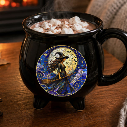 Personalized Moonlit Witch Halloween Cauldron Mug, Custom Name Witch Coffee Mug, Spooky Halloween Gift 685828 WFD