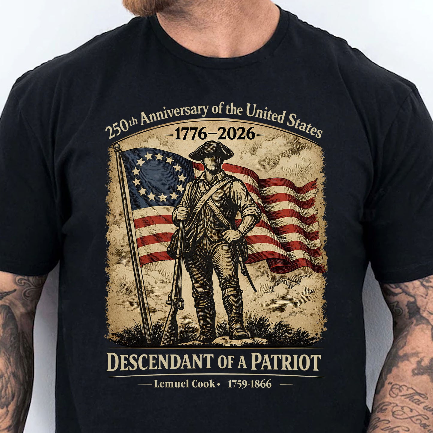 Personalized 250 Years USA Anniversary Dark Shirt | Descendant of a Patriot Tee | 1776–2026 Heritage T-Shirt 684375