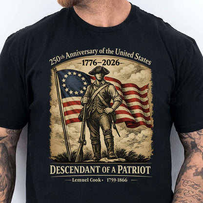 Personalized 250 Years USA Anniversary Dark Shirt | Descendant of a Patriot Tee | 1776–2026 Heritage T-Shirt 684375