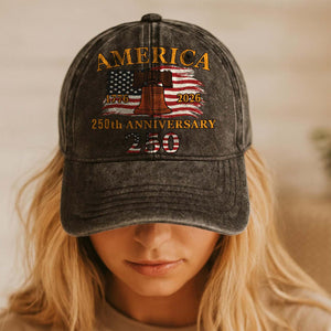 250 Years of America 1776–2026 Vintage Washed Denim Baseball Cap | Patriotic Anniversary 4th of July Hat 683640