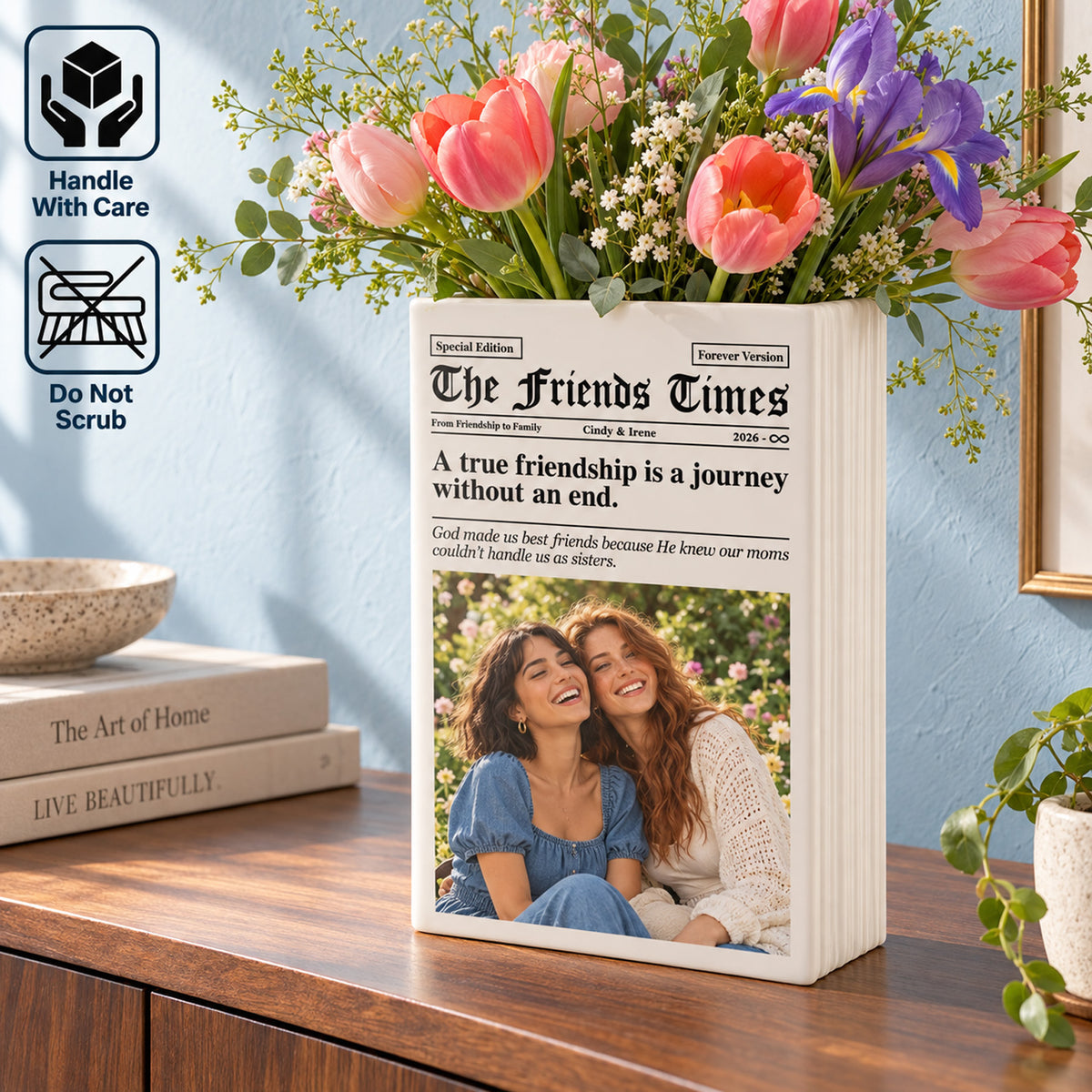 Custom Photo Newspaper Ceramic Book Vase, Personalized Best Friend Gift, Friendship Keepsake for Bestie 686941 WFD