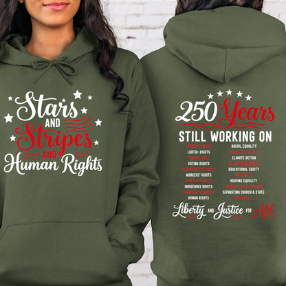 250 Years America Still Working On Social Justice Front & Back Shirt, Stars and Stripes Human Rights Tee 685303