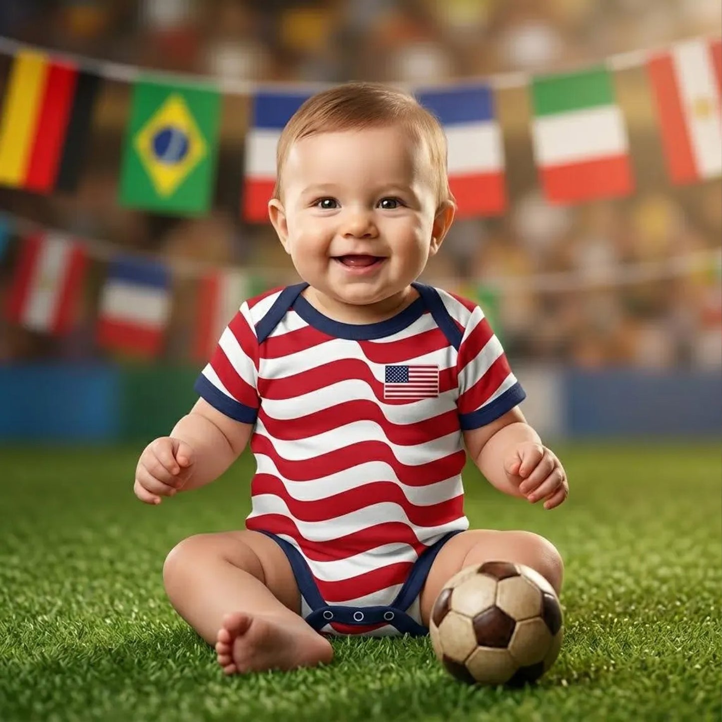 Personalized USA Flag Baby Bodysuit, Custom Name Number Baby Jersey, Patriotic World Soccer Shirt 685389 WFD